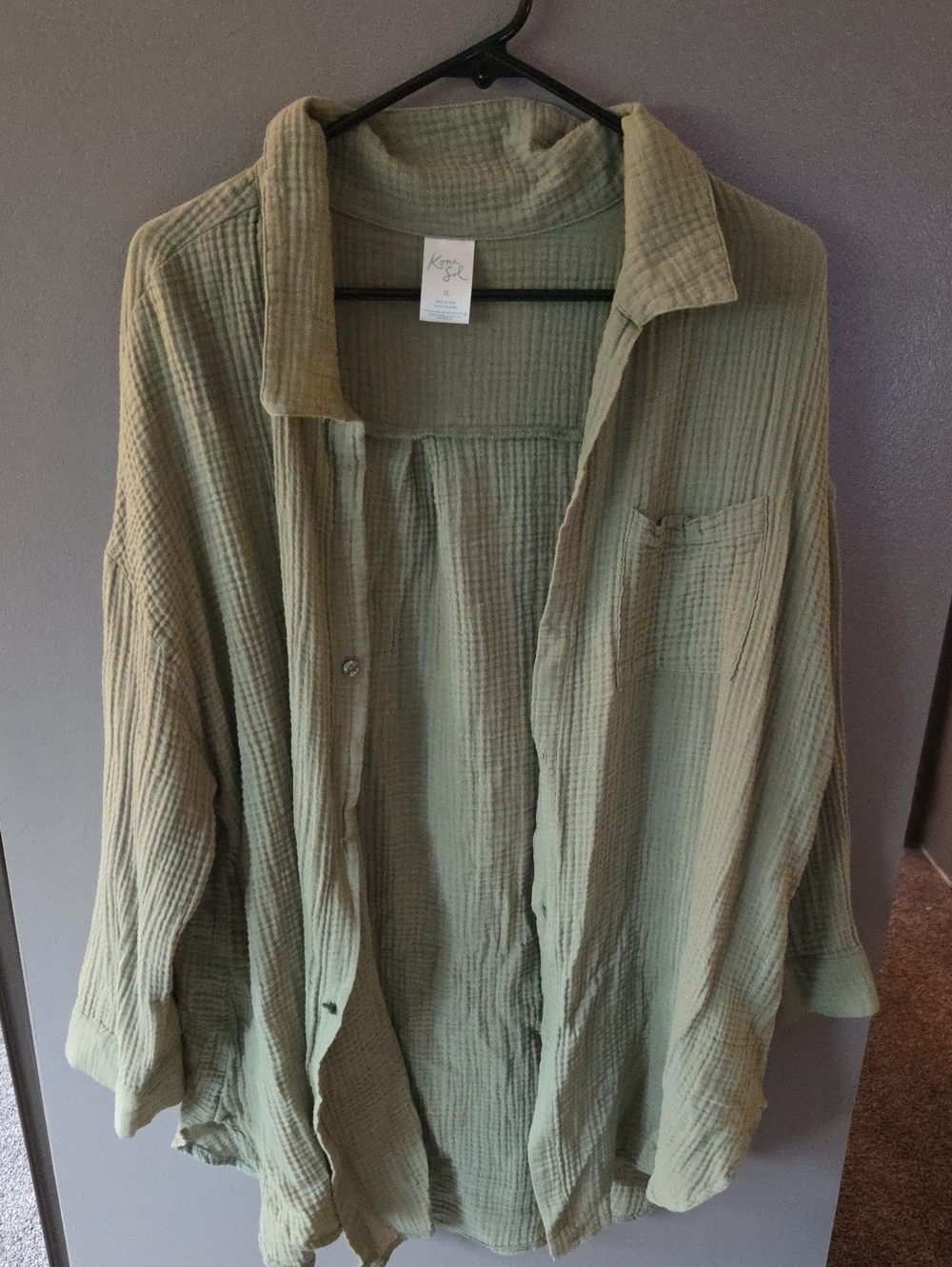 Kona Sol olive green button-down gauze shirt